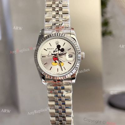 Copy Rolex Datejust Silver Face Mickey Mouse 36mm Jubilee Automatic Watch